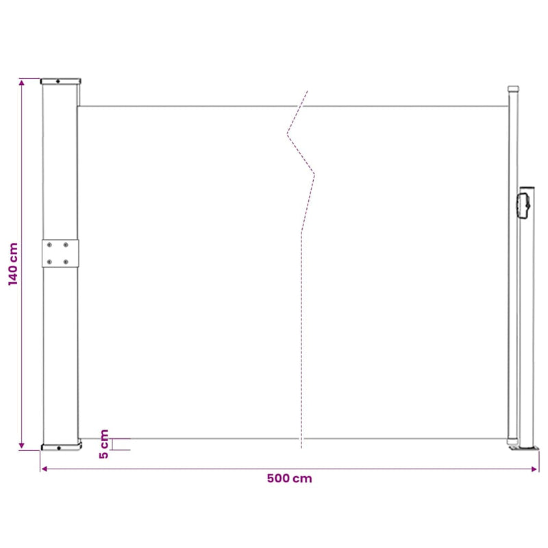 Copertină laterală retractabilă de terasă, maro, 140 x 500 cm