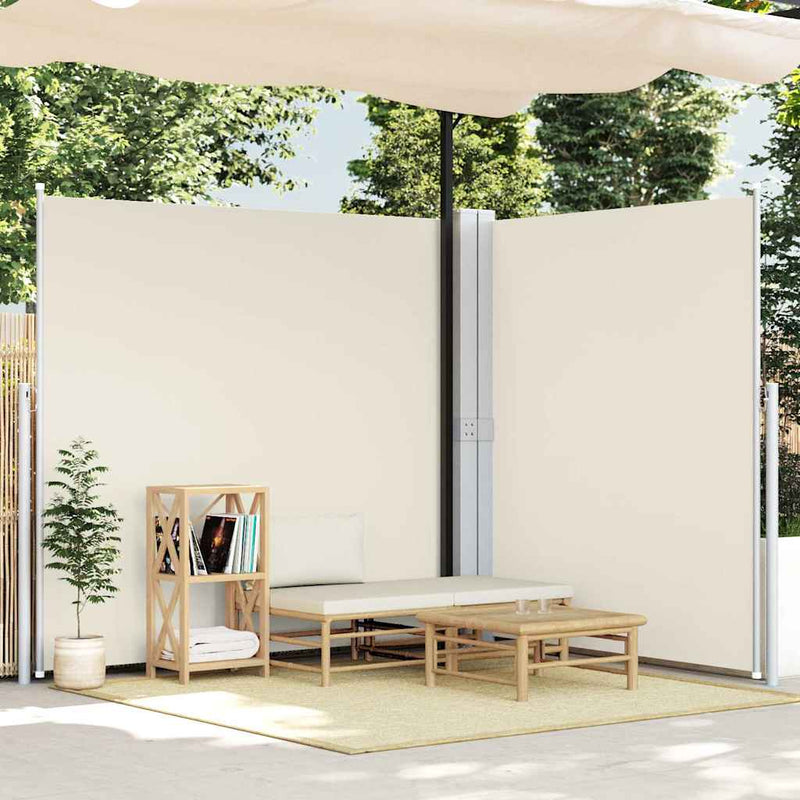 Copertină laterală dublă retractabilă, crem, 170 x 600 cm