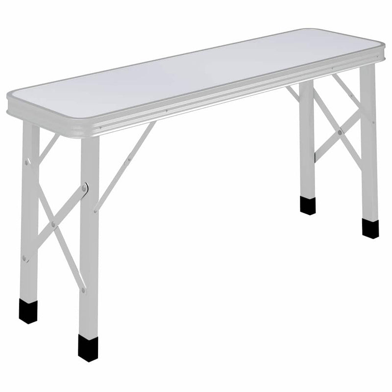 Masă de camping pliabilă cu 2 bănci, alb, aluminiu