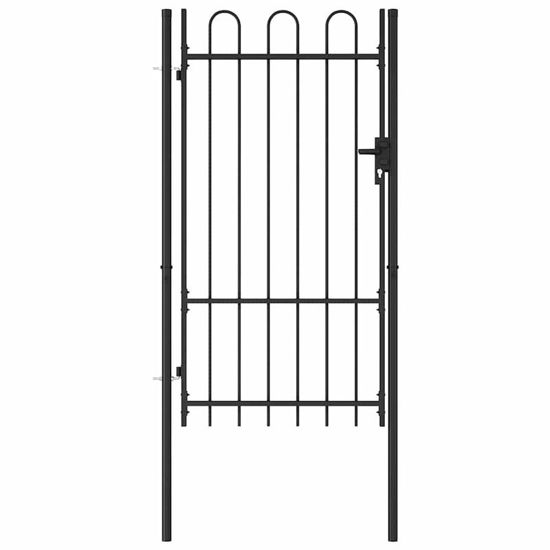 Poartă de gard BOXTEL cu ușă simplă și partea superioară arcuită din oțel, 1x1,75 m, negru