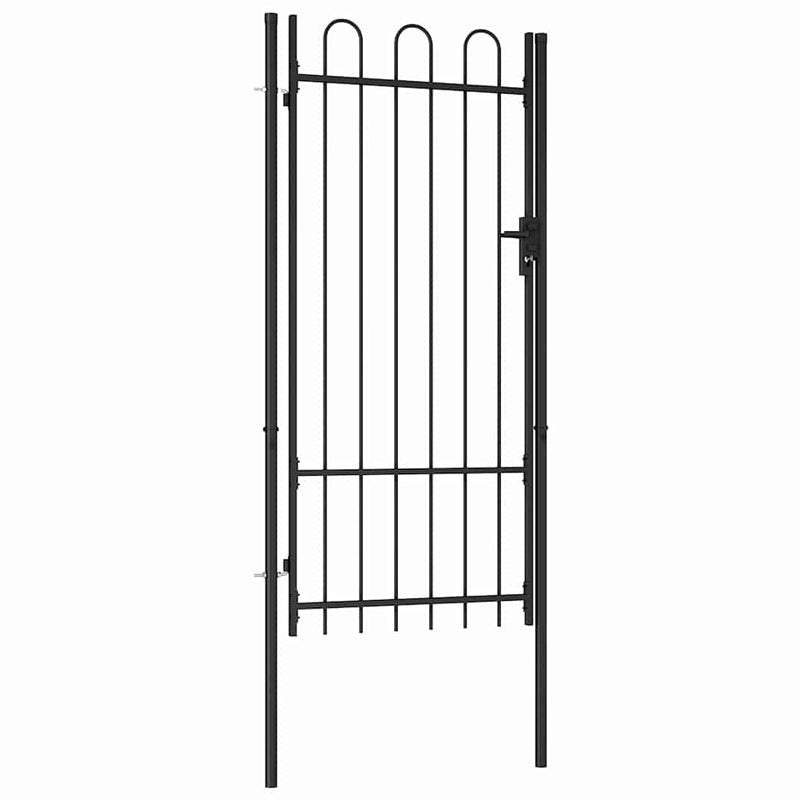 Poartă de gard BOXTEL cu ușă simplă și partea superioară arcuită din oțel, 1x2 m, negru