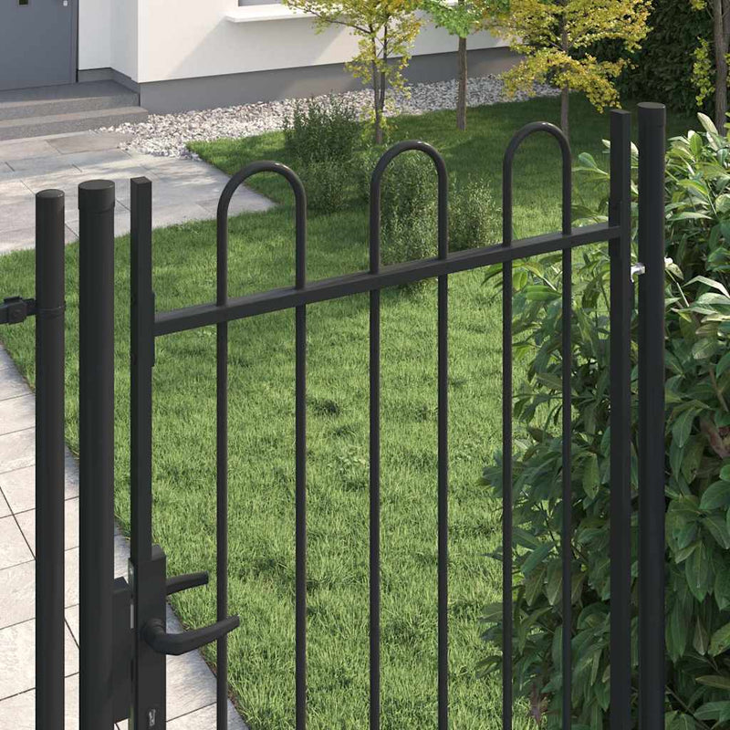 Poartă de gard BOXTEL cu ușă simplă și partea superioară arcuită din oțel, 1x2 m, negru