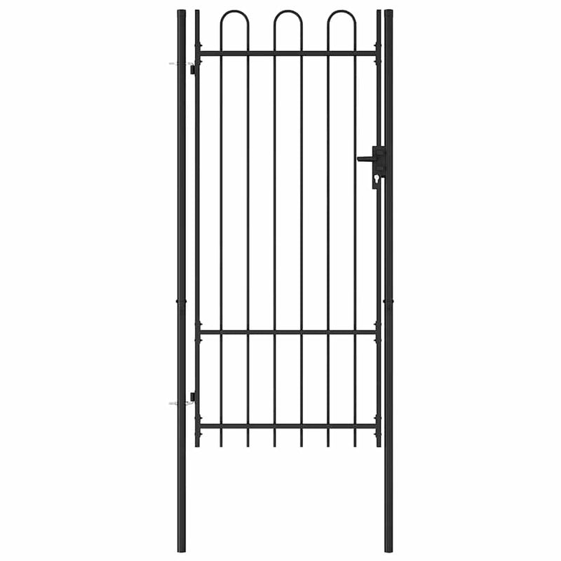 Poartă de gard BOXTEL cu ușă simplă și partea superioară arcuită din oțel, 1x2 m, negru
