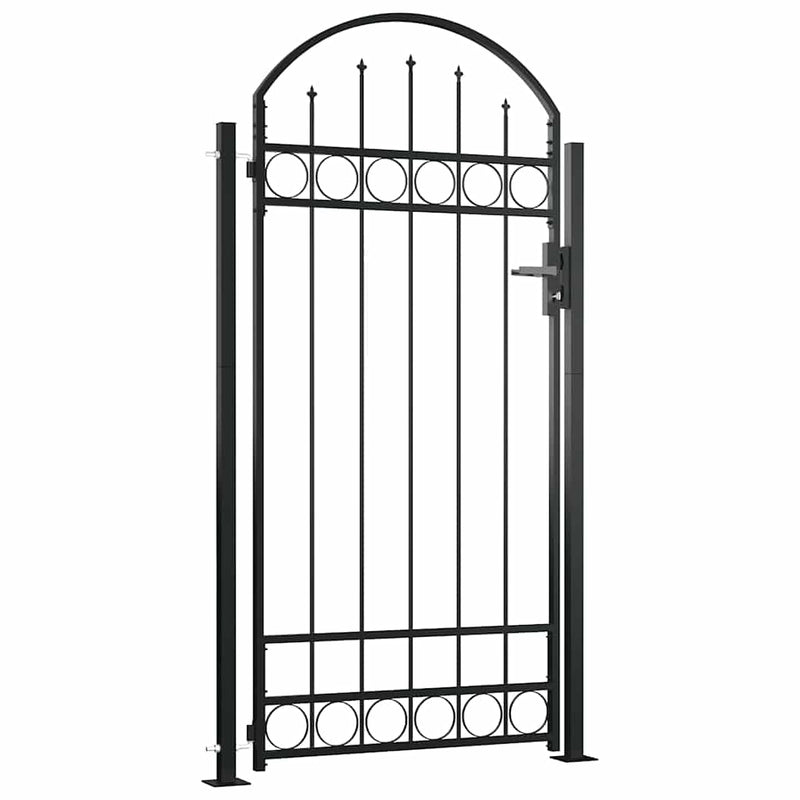 Poartă de gard ASSEN cu vârf arcuit și 2 stâlpi 105x170 cm, negru