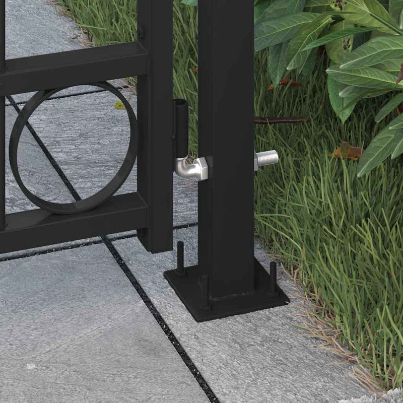 Poartă de gard ASSEN cu vârf arcuit și 2 stâlpi 105x170 cm, negru