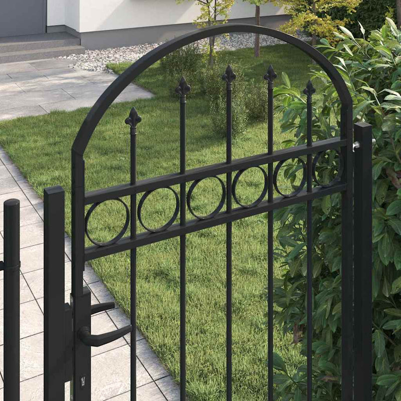 Poartă de gard ASSEN cu vârf arcuit și 2 stâlpi 105x170 cm, negru