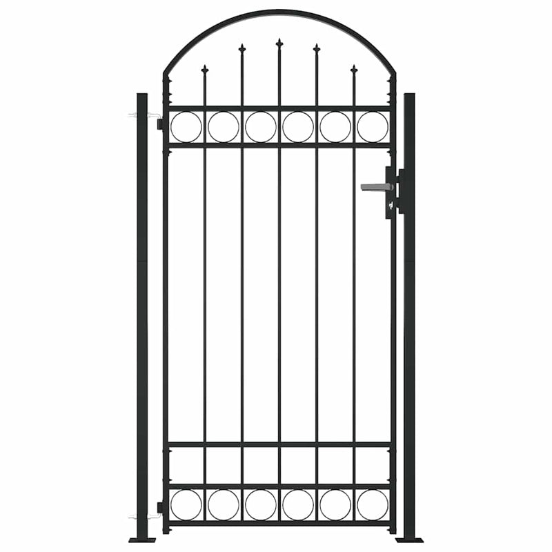 Poartă de gard ASSEN cu vârf arcuit și 2 stâlpi 105x170 cm, negru