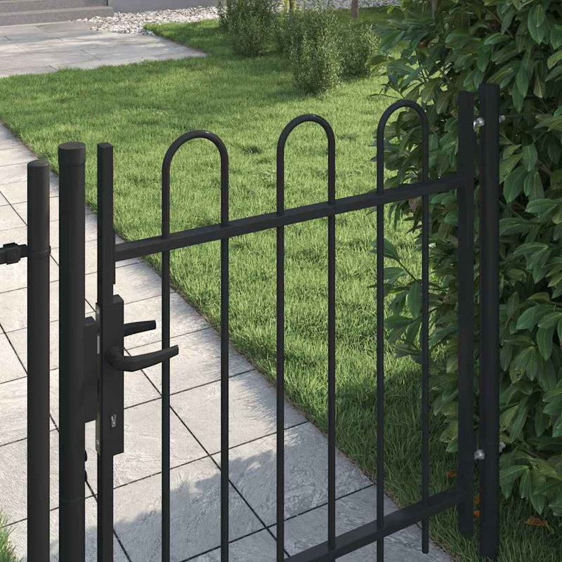 Poartă de gard BOXTEL cu ușă simplă și partea superioară arcuită din oțel, 1x1 m, negru
