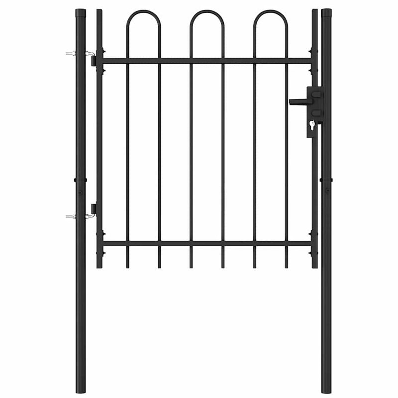 Poartă de gard BOXTEL cu ușă simplă și partea superioară arcuită din oțel, 1x1 m, negru
