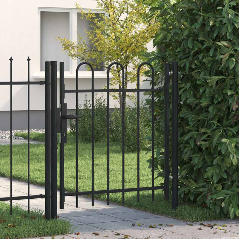 Poartă de gard BOXTEL cu ușă simplă și partea superioară arcuită din oțel, 1x1 m, negru