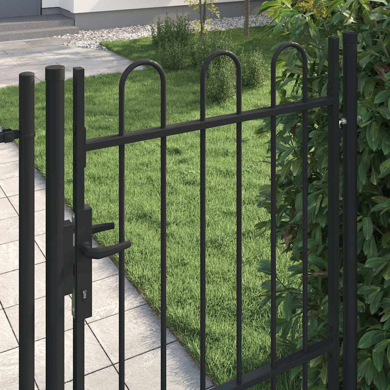 Poartă de gard BOXTEL cu ușă simplă și partea superioară arcuită din oțel, 1x1,5 m, negru