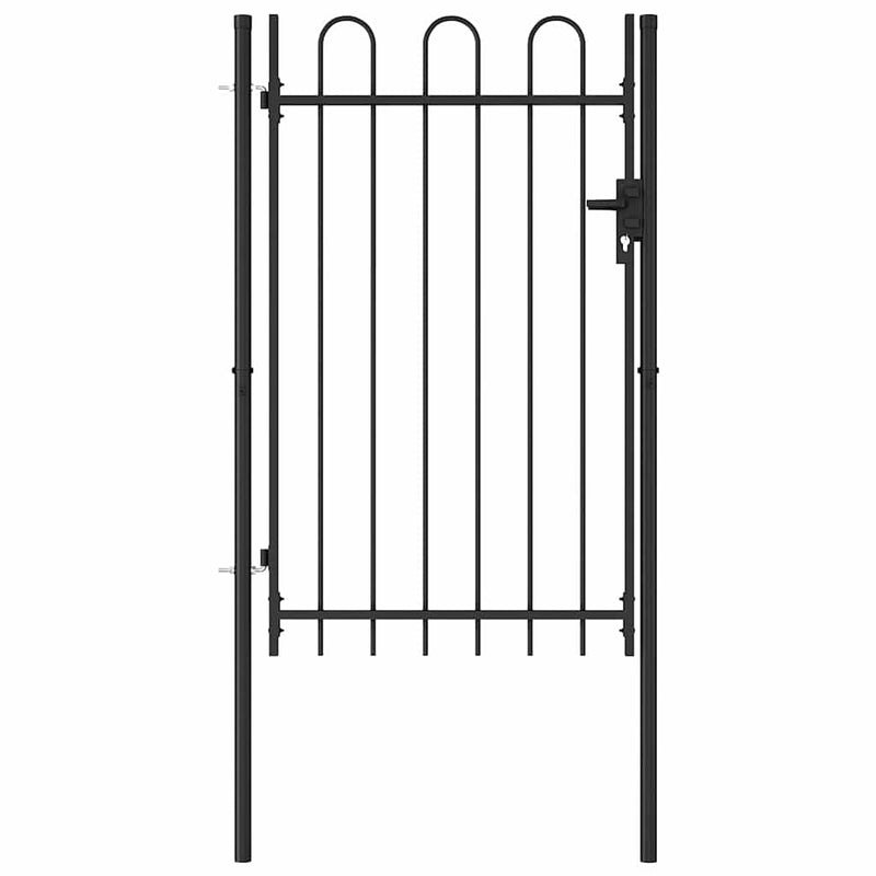 Poartă de gard BOXTEL cu ușă simplă și partea superioară arcuită din oțel, 1x1,5 m, negru