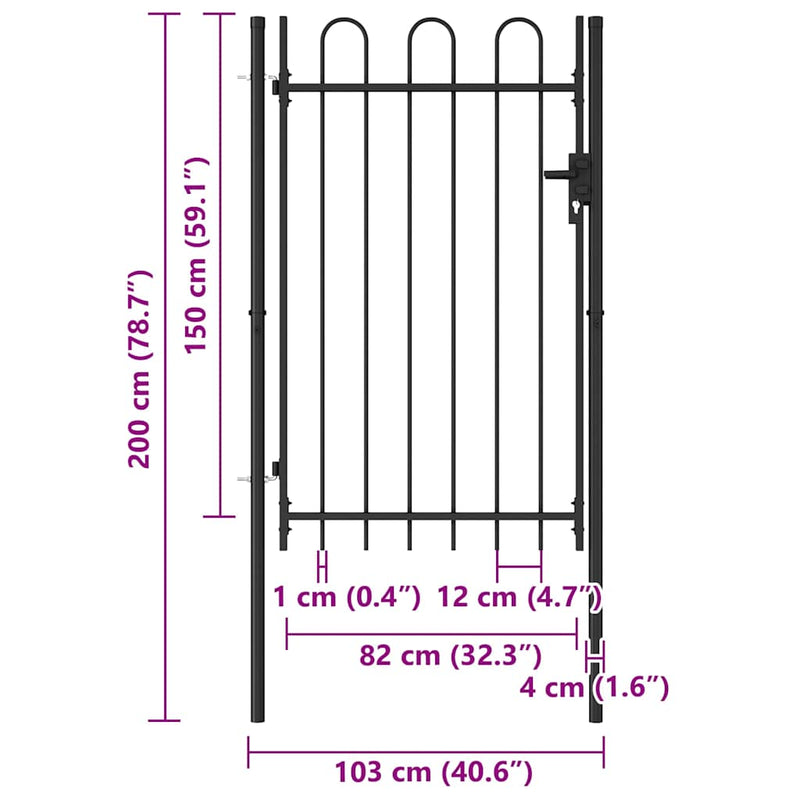Poartă de gard BOXTEL cu ușă simplă și partea superioară arcuită din oțel, 1x1,5 m, negru