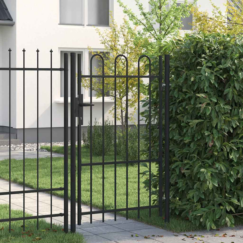 Poartă de gard BOXTEL cu ușă simplă și partea superioară arcuită din oțel, 1x1,5 m, negru