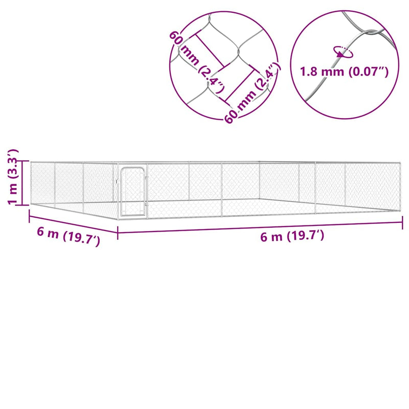 Padoc de exterior pentru câini, 6 x 6 x 1 m, oțel galvanizat