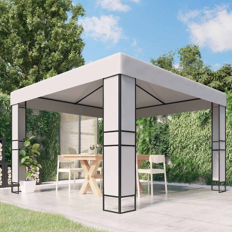Pavilion cu acoperiș dublu, alb, 3 x 3 m