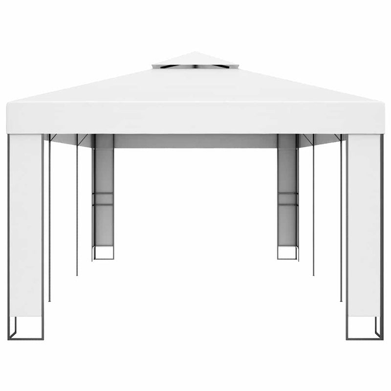 Pavilion cu acoperiș dublu, alb, 3 x 6 m