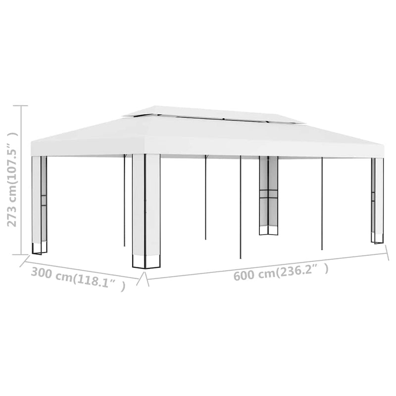Pavilion cu acoperiș dublu, alb, 3 x 6 m