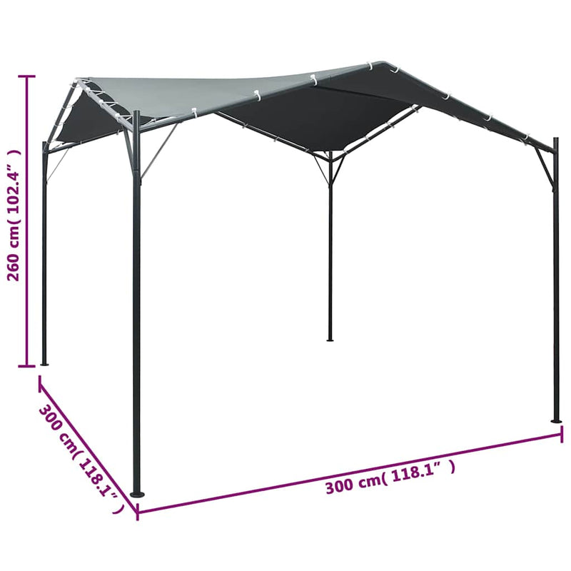 Pavilion cort foișor copertină, antracit, 3 x 3 m, oțel