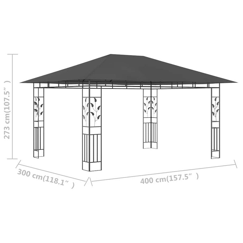 Pavilion cu plasă anti-țânțari, antracit, 4 x 3 x 2,73 m