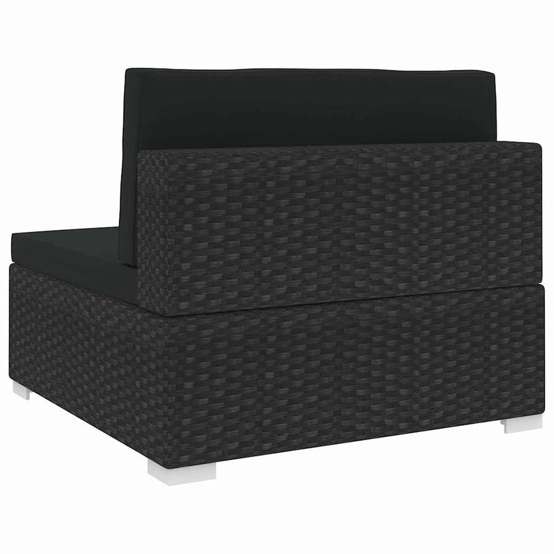 Canapea de mijloc modulară cu perne, negru, poliratan