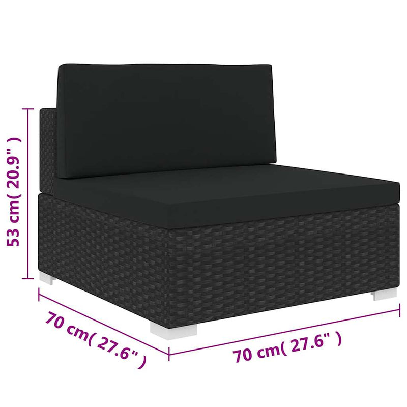 Canapea de mijloc modulară cu perne, negru, poliratan