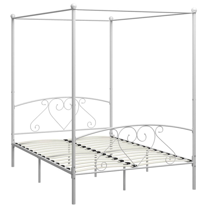 Cadru de pat cu baldachin, alb, 160 x 200 cm, metal