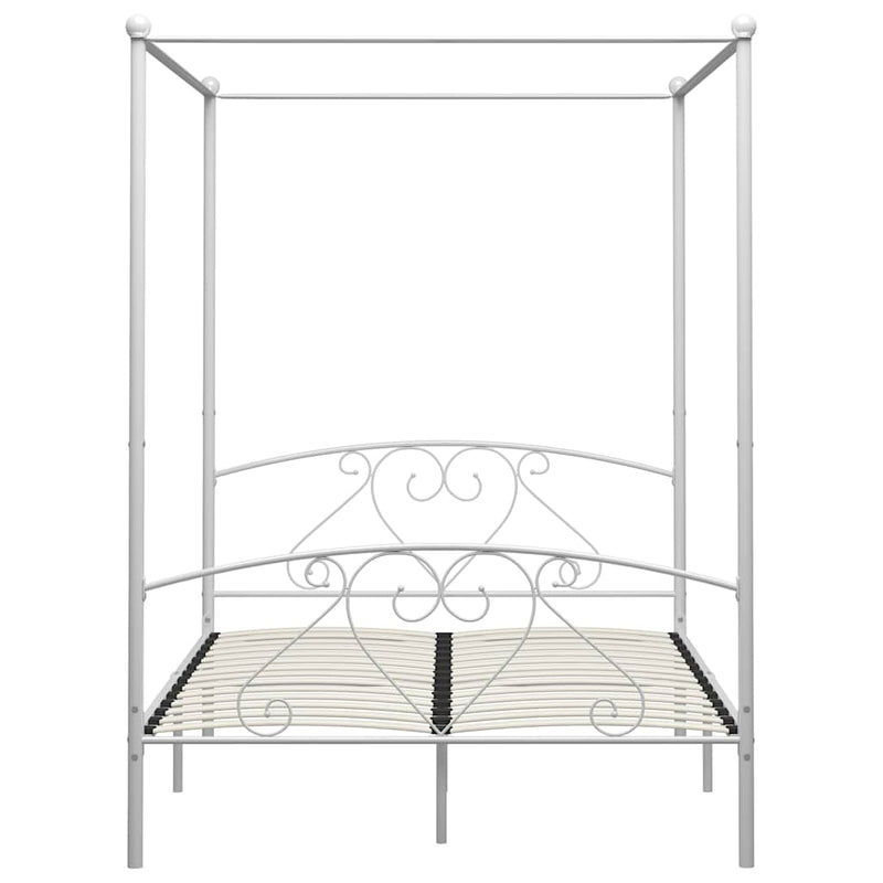 Cadru de pat cu baldachin, alb, 160 x 200 cm, metal