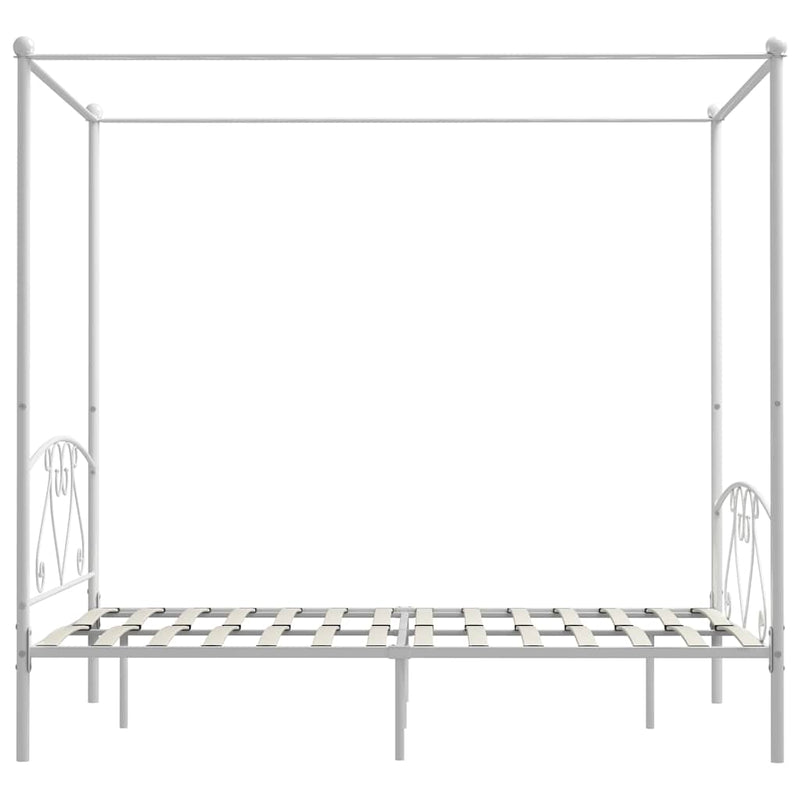 Cadru de pat cu baldachin, alb, 160 x 200 cm, metal