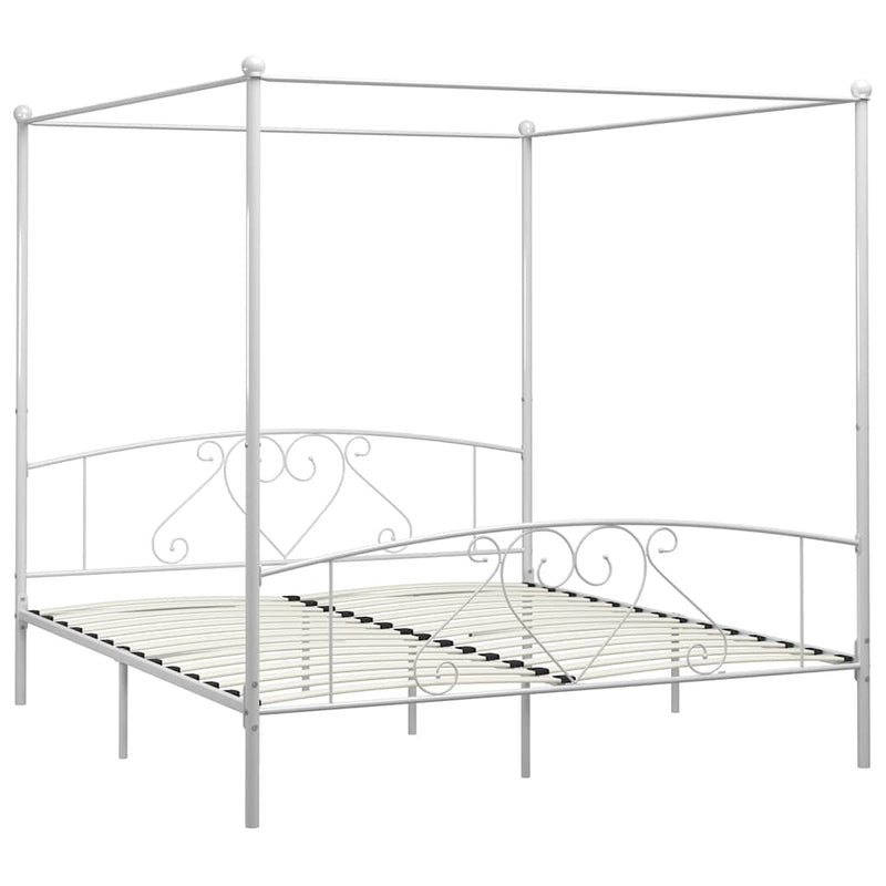 Cadru de pat cu baldachin, alb, 180 x 200 cm, metal