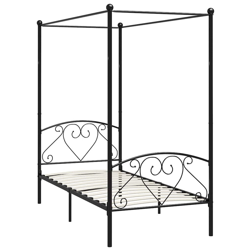Cadru de pat cu baldachin, negru, 90 x 200 cm, metal