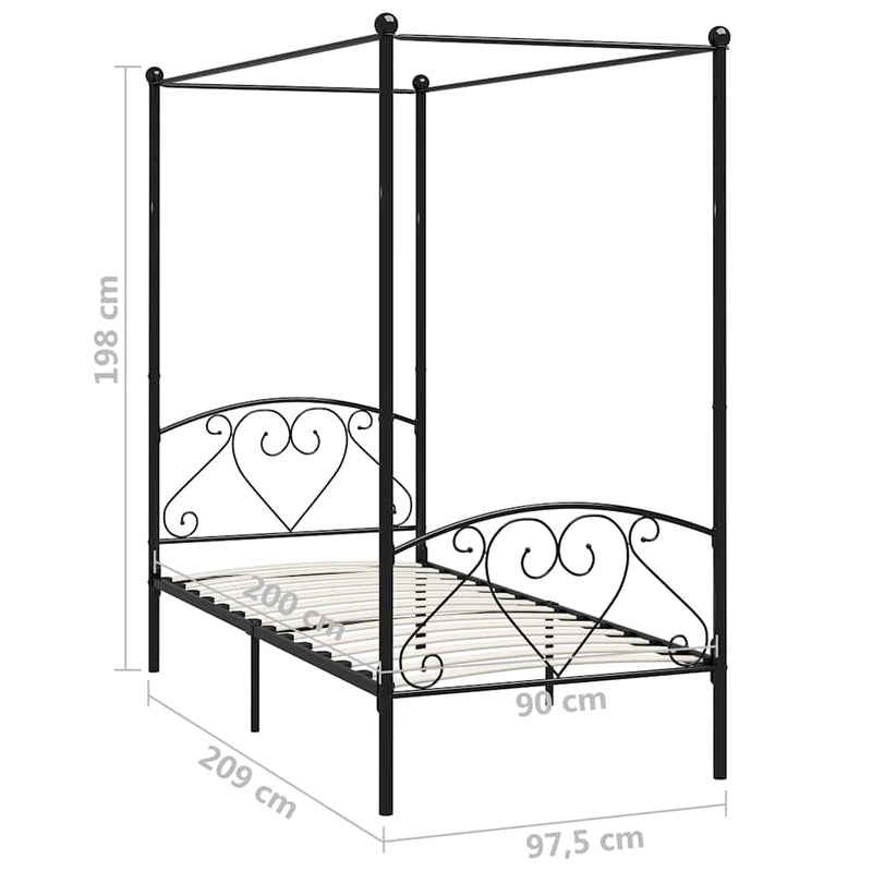 Cadru de pat cu baldachin, negru, 90 x 200 cm, metal
