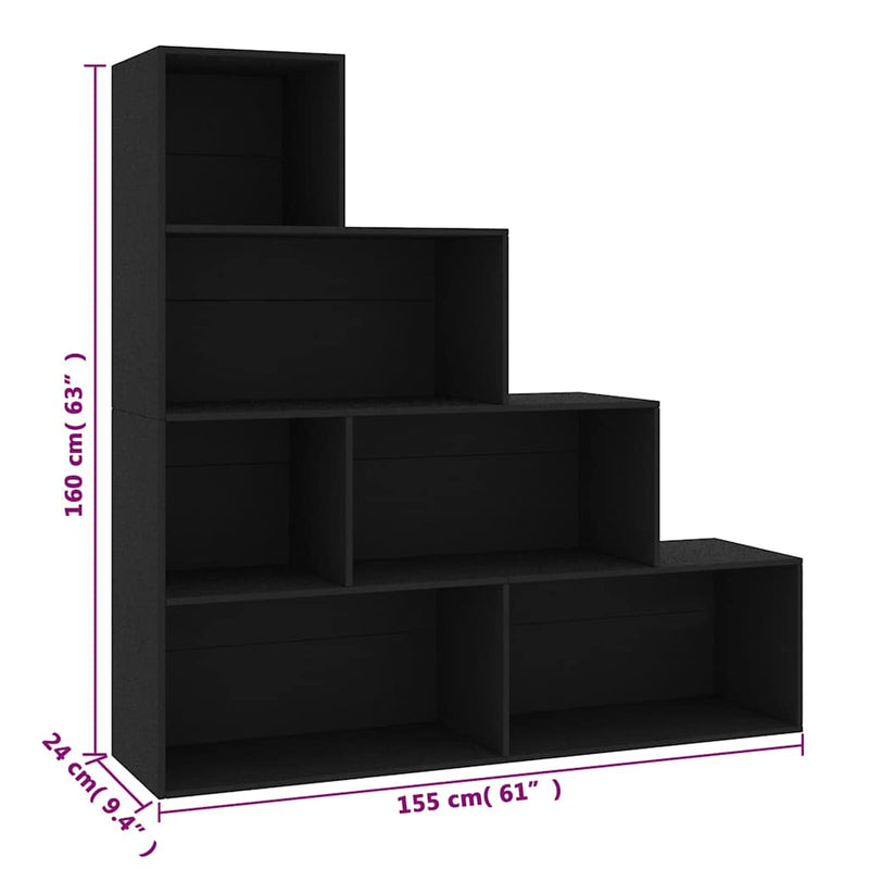 Bibliotecă/Separator cameră, negru 155x24x160 cm lemn prelucrat