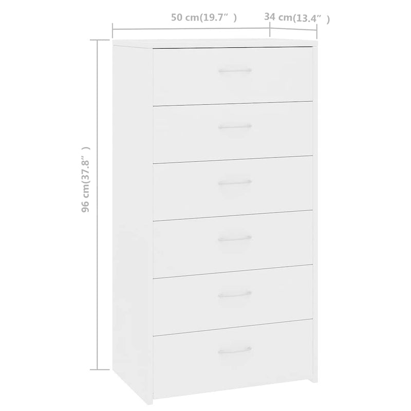 Dulap cu 6 sertare, alb, 50x34x96 cm, lemn prelucrat