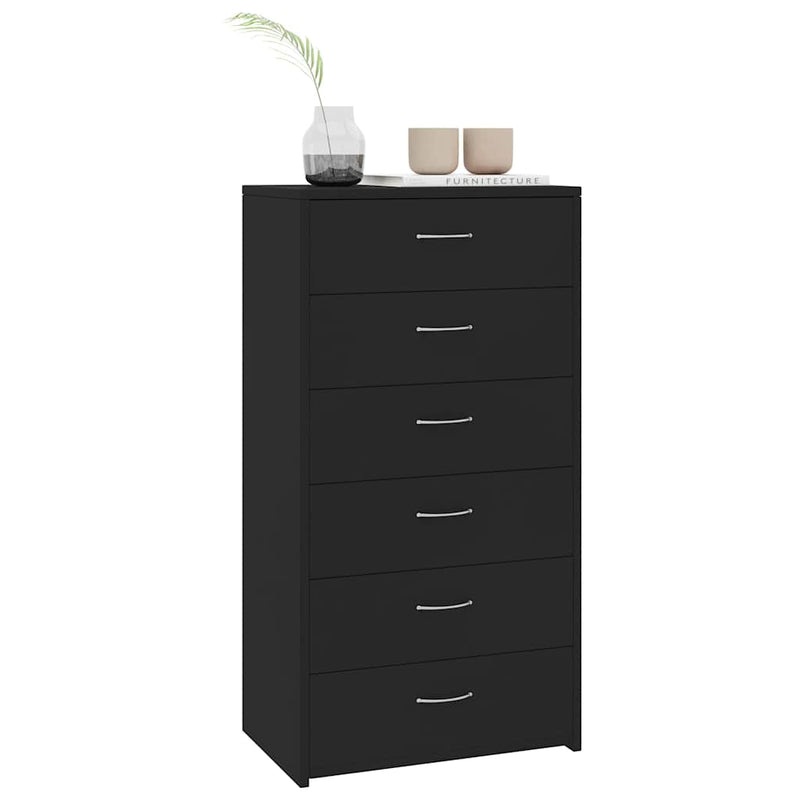 Dulap cu 6 sertare, negru, 50x34x96 cm, lemn prelucrat