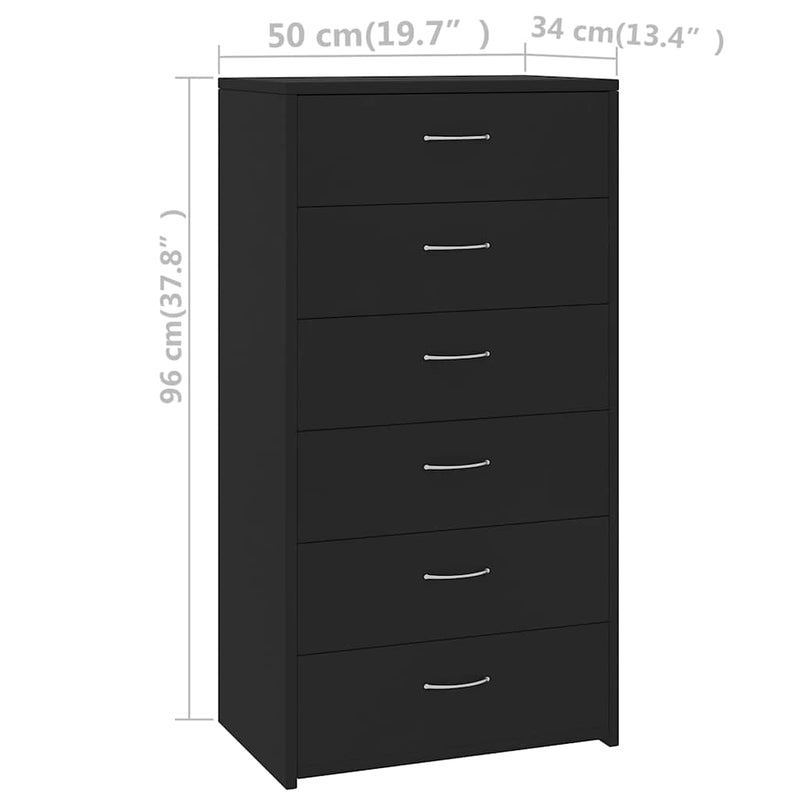 Dulap cu 6 sertare, negru, 50x34x96 cm, lemn prelucrat