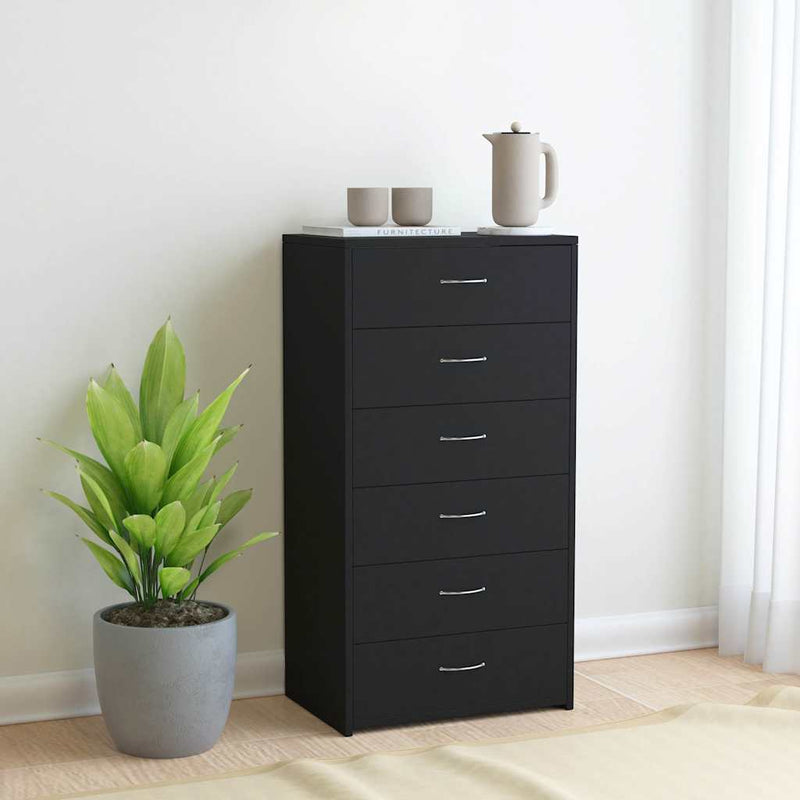 Dulap cu 6 sertare, negru, 50x34x96 cm, lemn prelucrat