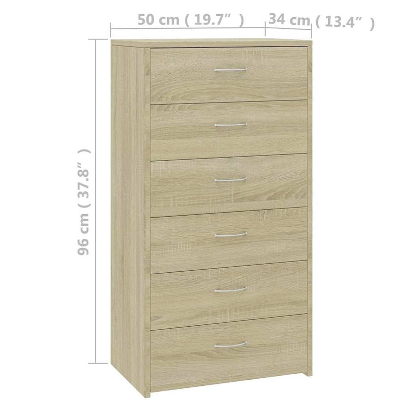 Dulap cu 6 sertare, stejar Sonoma, 50x34x96 cm, lemn prelucrat