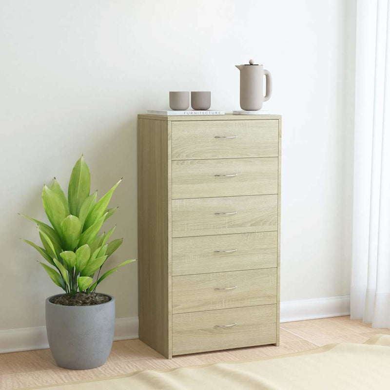 Dulap cu 6 sertare, stejar Sonoma, 50x34x96 cm, lemn prelucrat