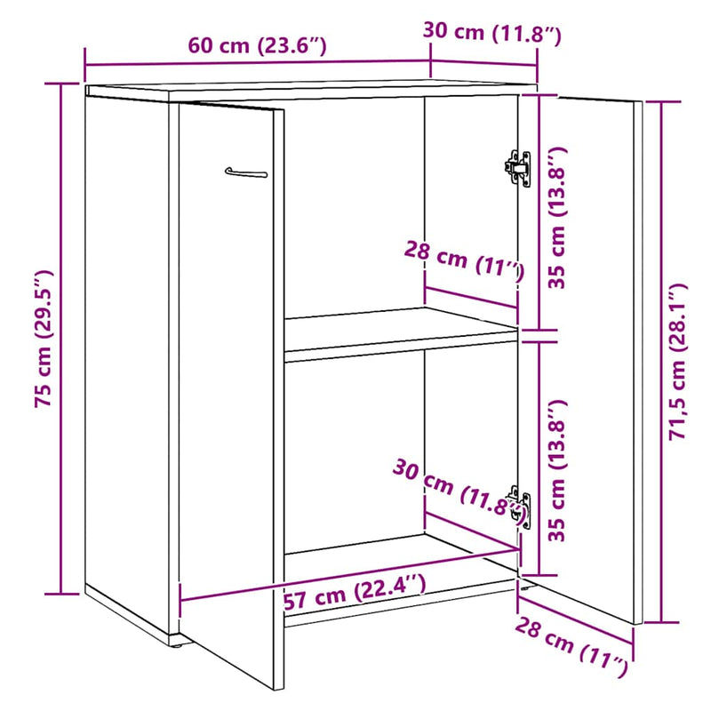 Dulap, alb, 60x30x75 cm, lemn prelucrat
