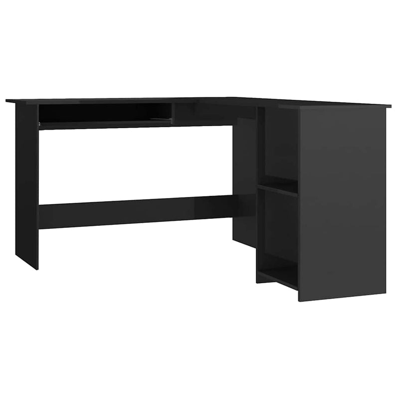 Birou de colț în formă de L negru extralucios 120x140x75 cm PAL
