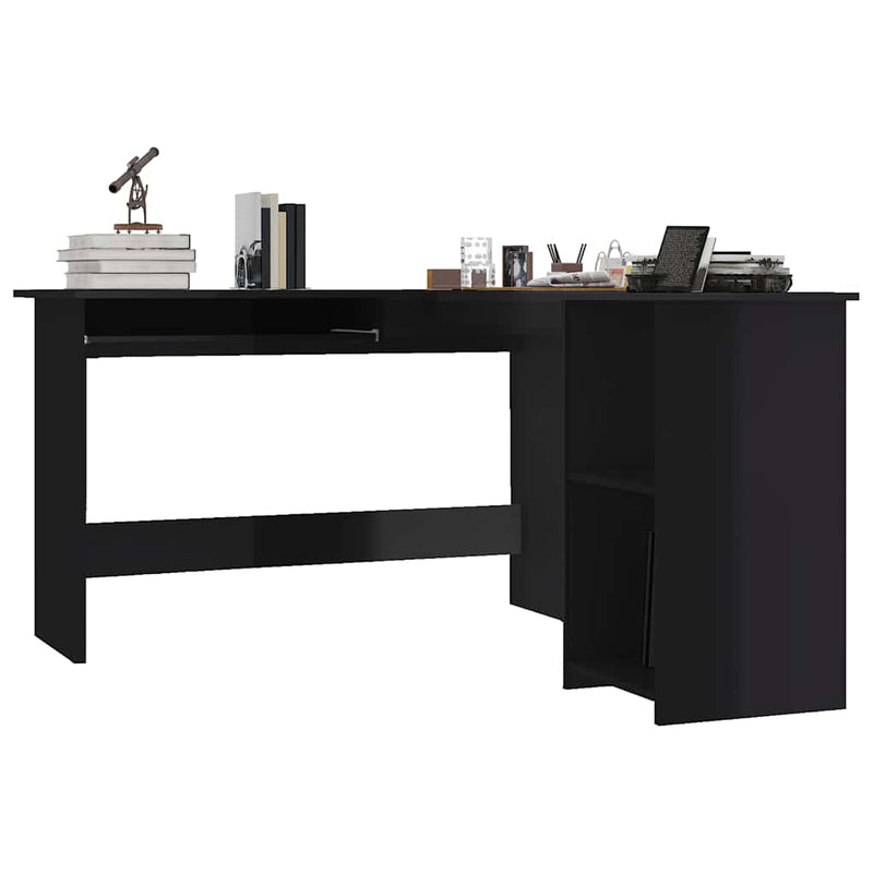 Birou de colț în formă de L negru extralucios 120x140x75 cm PAL