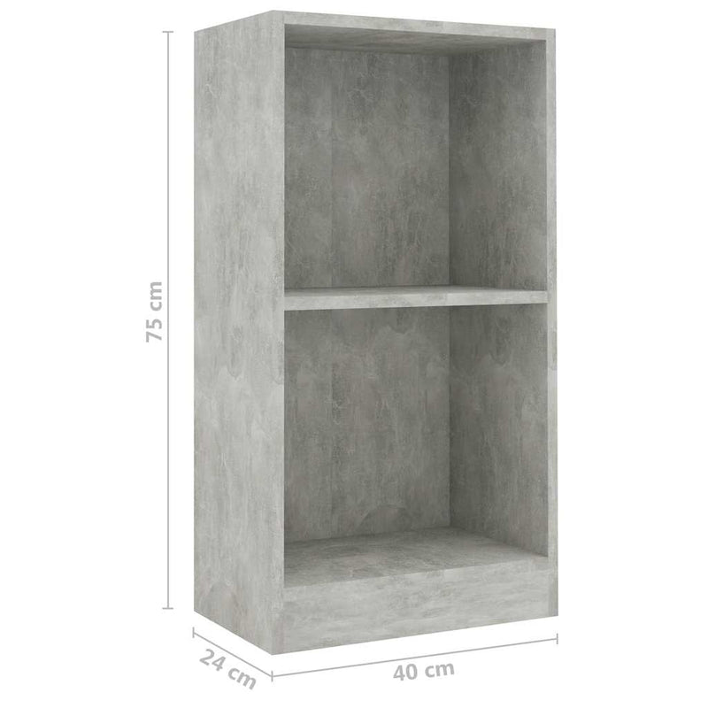 Bibliotecă, gri beton, 40x24x75 cm, lemn prelucrat