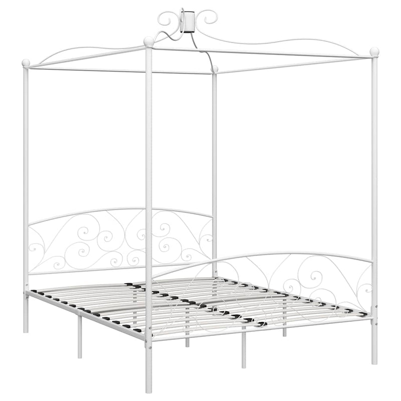 Cadru de pat cu baldachin, alb, 160 x 200 cm, metal