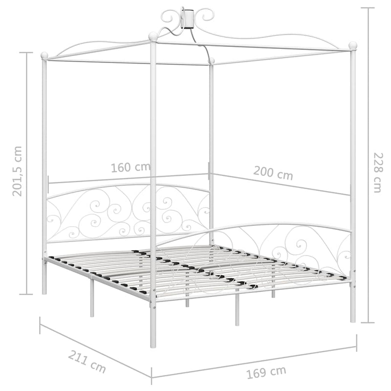 Cadru de pat cu baldachin, alb, 160 x 200 cm, metal