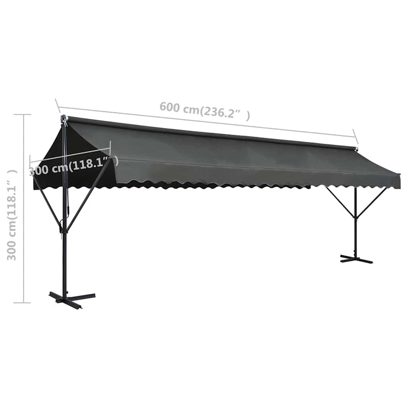 Copertină cu structură independentă, antracit, 600 x 300 cm