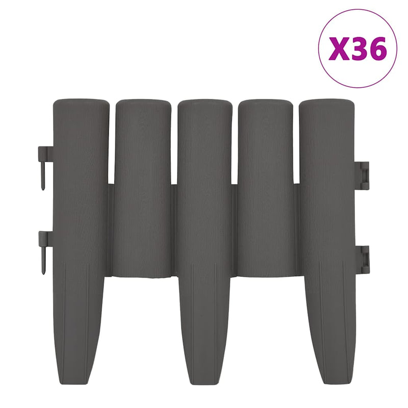 Borduri de gazon, 36 buc., gri, 10 m, PP