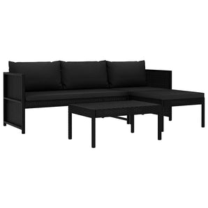 Set mobilier de grădină cu perne, 3 piese, negru, poliratan