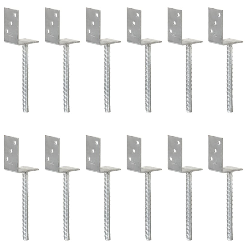 Ancore de gard, 12 buc., argintiu, 8x6x30 cm, oțel galvanizat