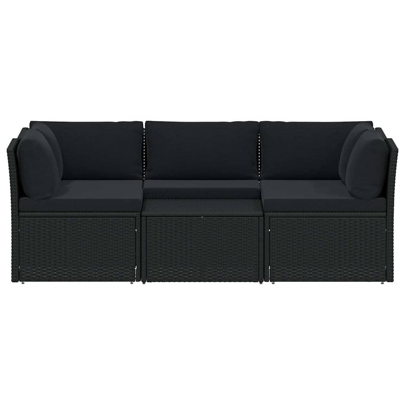 Set mobilier de grădină cu perne, 4 piese, negru, poliratan